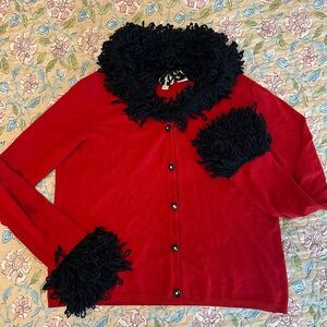 Vintage F.L. Malik Red Frilly Detail Women’s Cardigan
